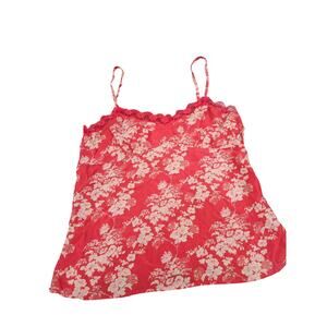 Vintage Old Navy y2k Silk Lace Trim Cami Tank Red White Floral Size Babydoll M
